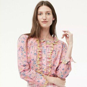 New J Crew Cotton Poplin Ruffle Blouse Liberty® Wheat Bouquet Floral Print P1736